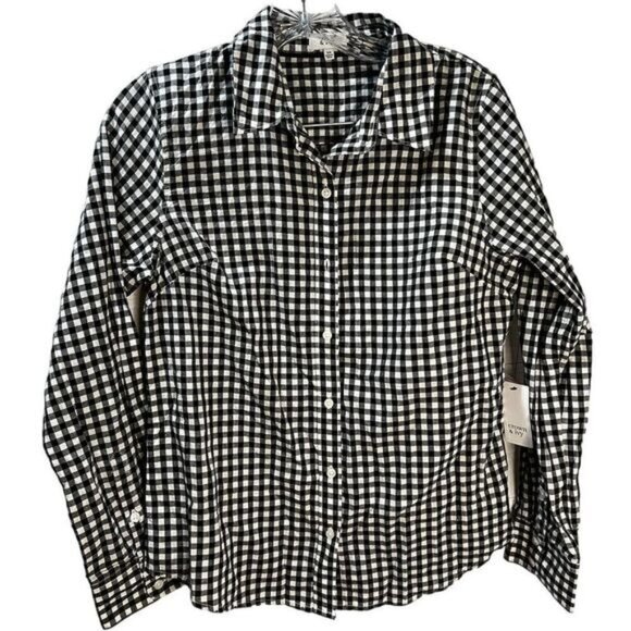NEW‎ Women's Gingham Classic-Fit Long Sleeve Button Down Shirt XS - Picture 1 of 4